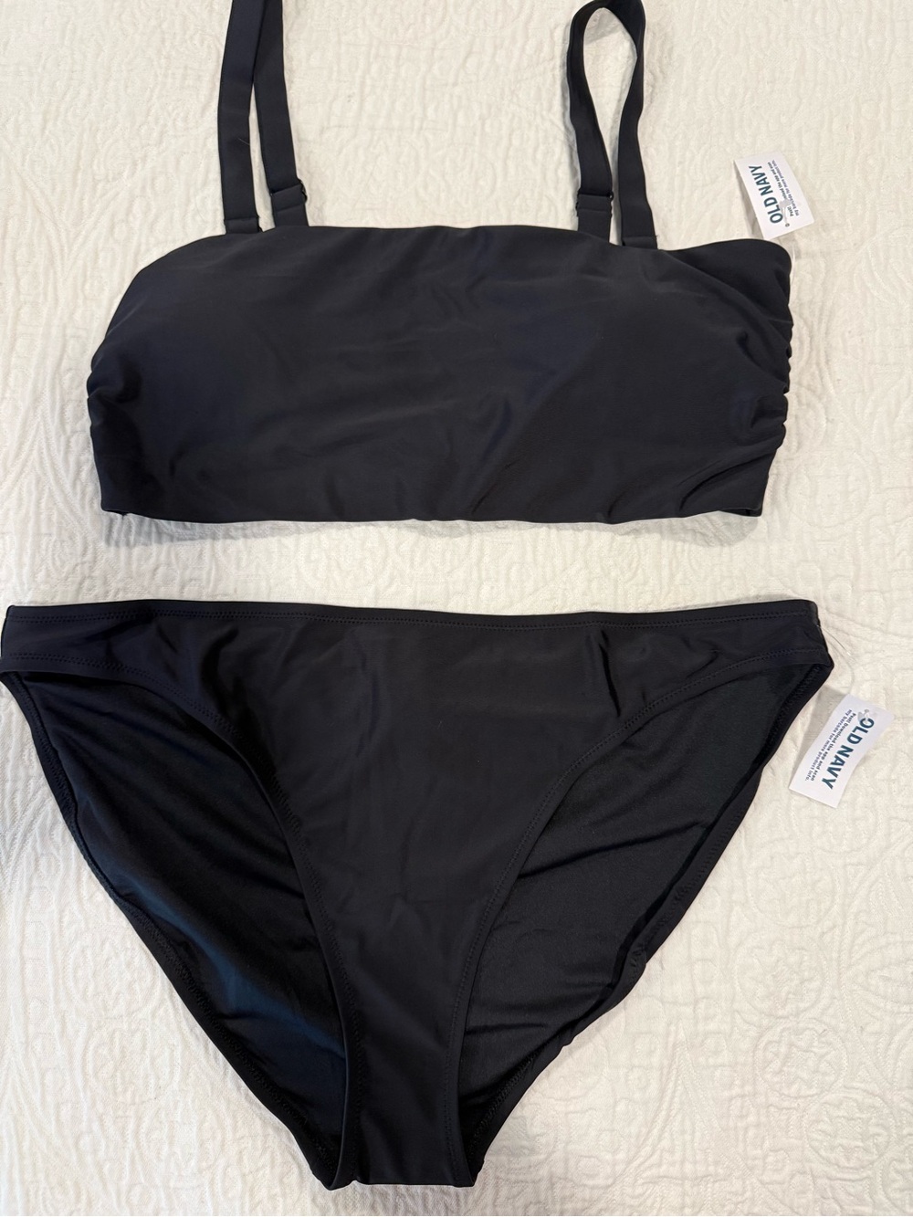 Old Navy black bikini swimsuit bandeau top full coverage bottom xl new